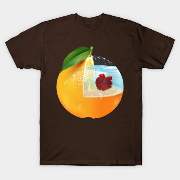 Orange Aquarium Fish Art T-Shirt by Md Abu Bakkar